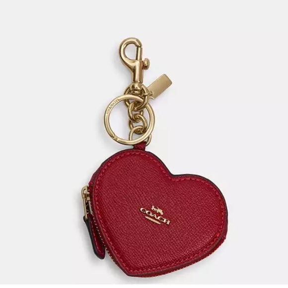 Coach Accessories - Coach CP368 Dark Ruby Leather Heart Coin Pouch Bag Charm Keychain NWT